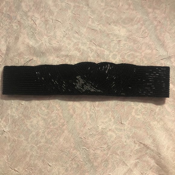 Vintage Black Beaded Dress Belt with Plastic Beads & Sequins with Hook Closure - Picture 11 of 14